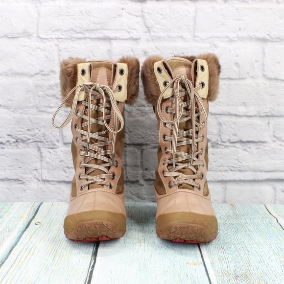 Pajar Brown Grip Faux Fur Leather Lace Up Mid Calf Winter Boots US 8-8.5 - Picture 4 of 9